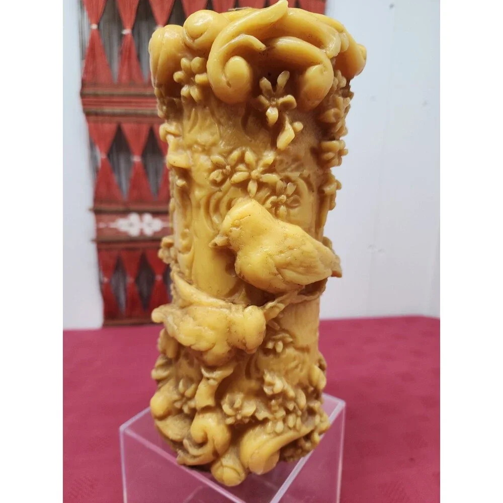 Vintage German Beeswax Johan Gunter Style Candle 1960's Unburned Birds & Flowers